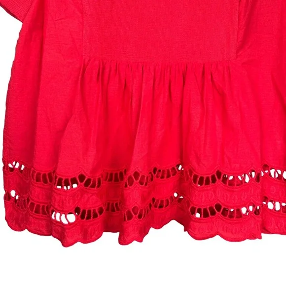 Pomander Place Red Eyelet Peplum T Shirt Women's Size S Short Sleeve Casual Top - Picture 4 of 8